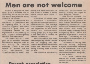 Queen's Journal, Oct 1973: Men Are Not Welcome