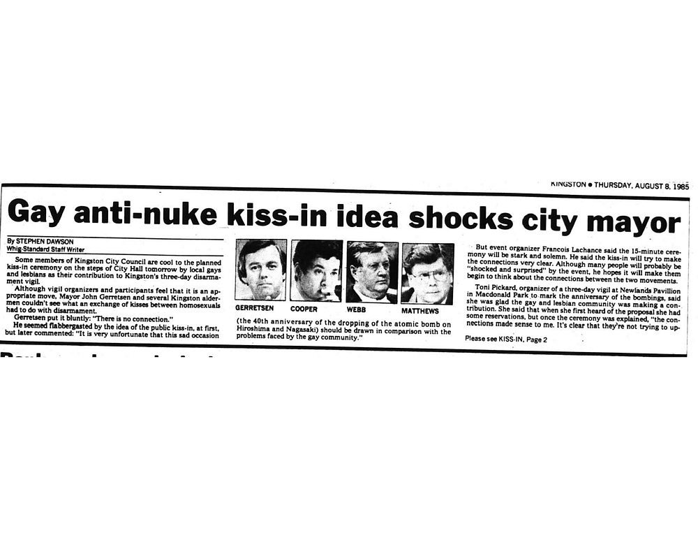 1985 Clipping: Gay Kiss-in Shocks Mayor