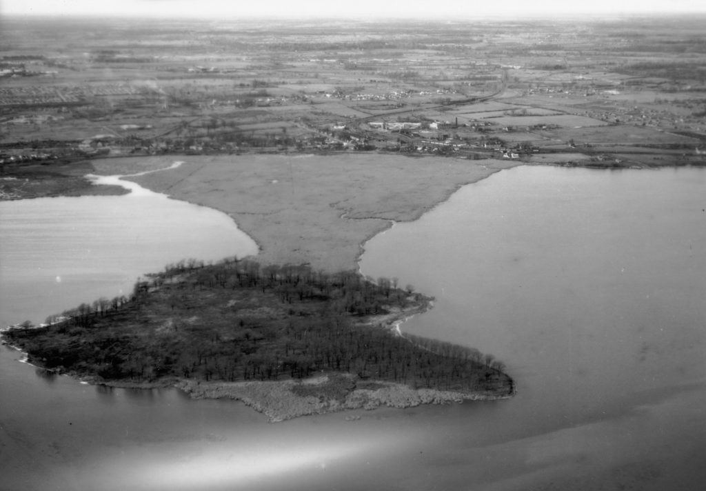 Belle Island with marsh to mainland that was later a dump, now Belle Park