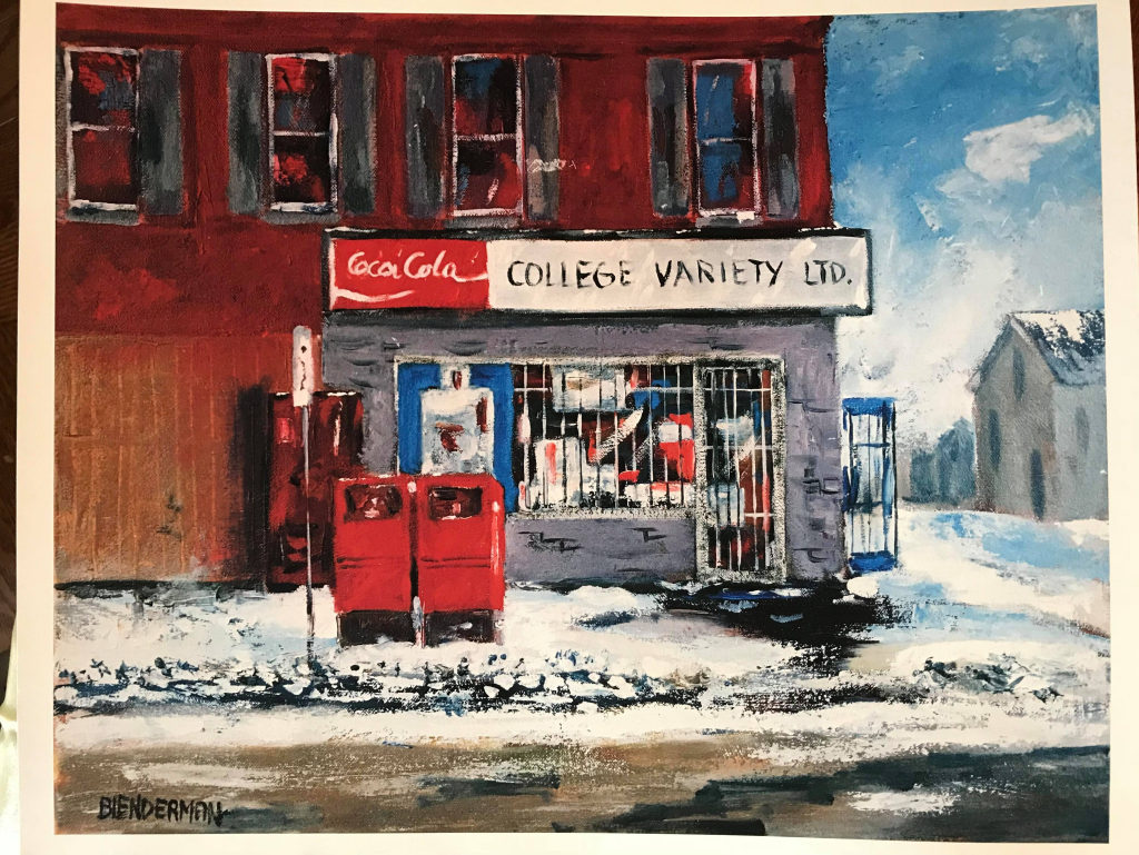 A painting of Chris and Gus's Variety Store, as painted by Bob Blenderman.