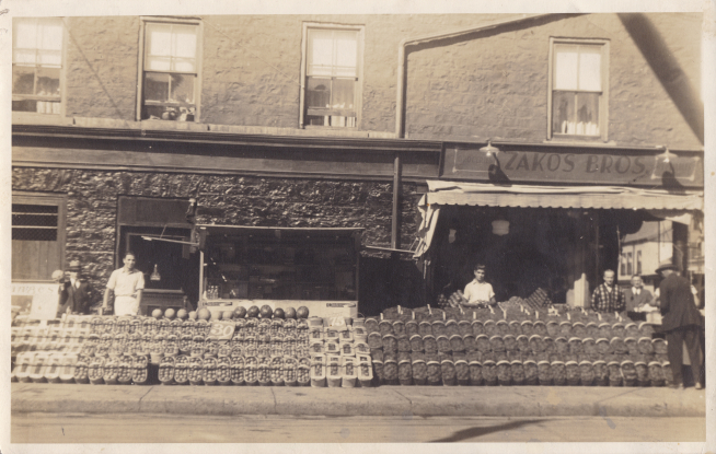 The Zakos Brothers Ltd. fruit and vegetable stand was one of the earliest Greek-run businesses in Kingston. It was opened in 1927 at 360 Princess Street.